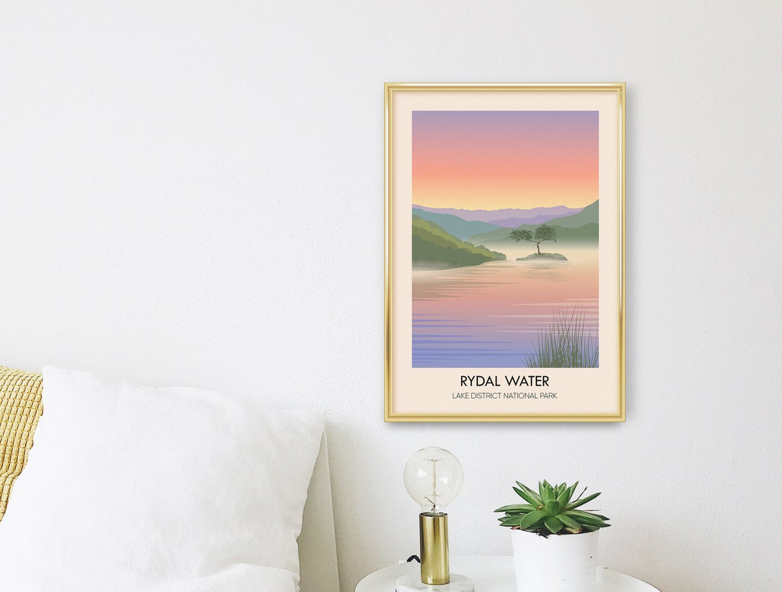 Rydal Water Sunrise Lone Tree Lake District Minimalist Poster - Image 3