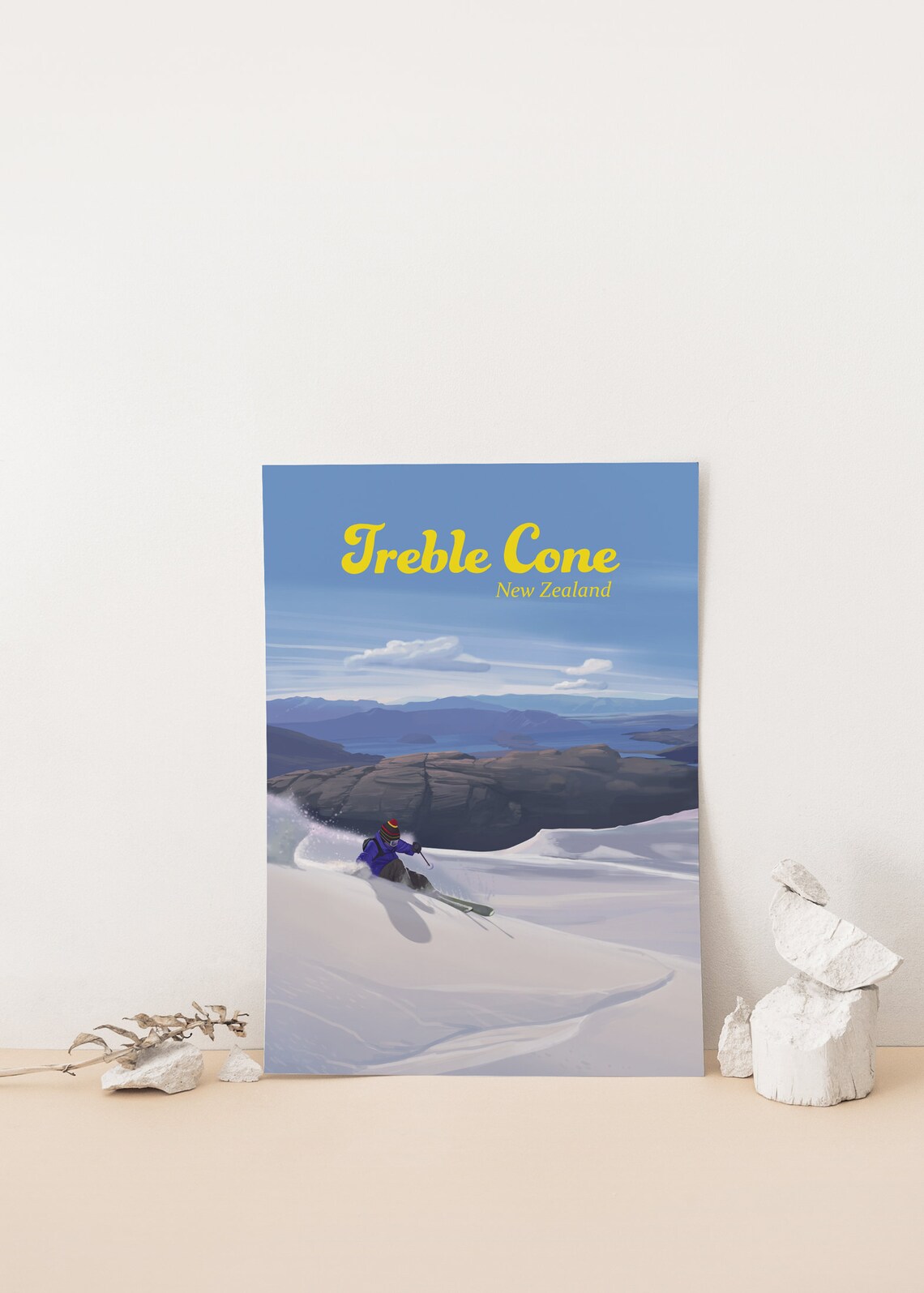 Treble Cone New Zealand Classic Powder Skiing Vintage Travel Poster - Image 4