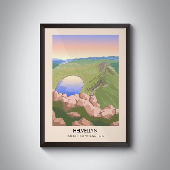 Helvellyn Lake District National Park Fell Ridge and Tarn Sunset Travel Poster