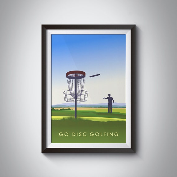Vintage Disc Golfing Travel Poster, Outdoor Sport Art Print