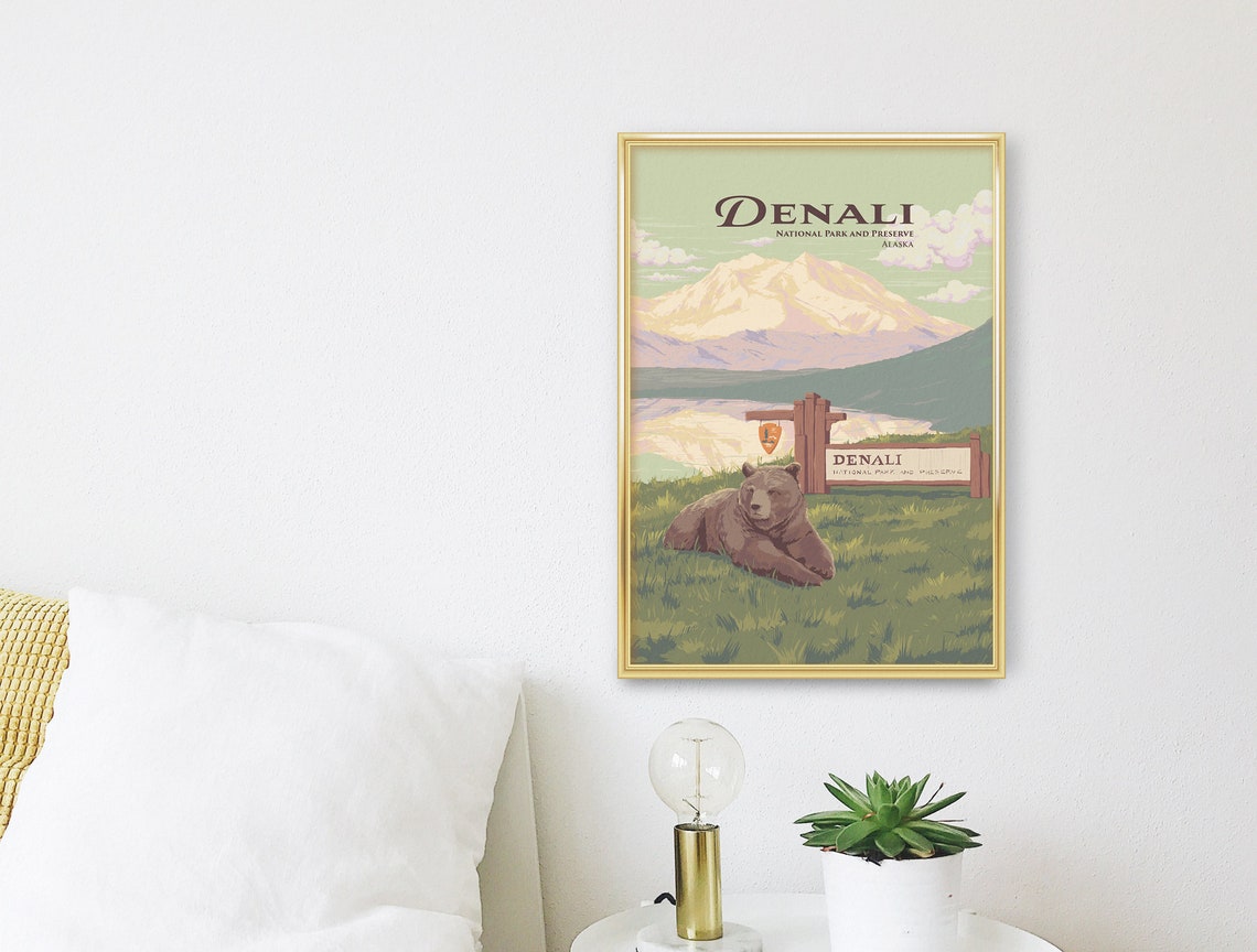 Denali National Park Alaska Grizzly Bear Entrance Sign Poster - Image 3