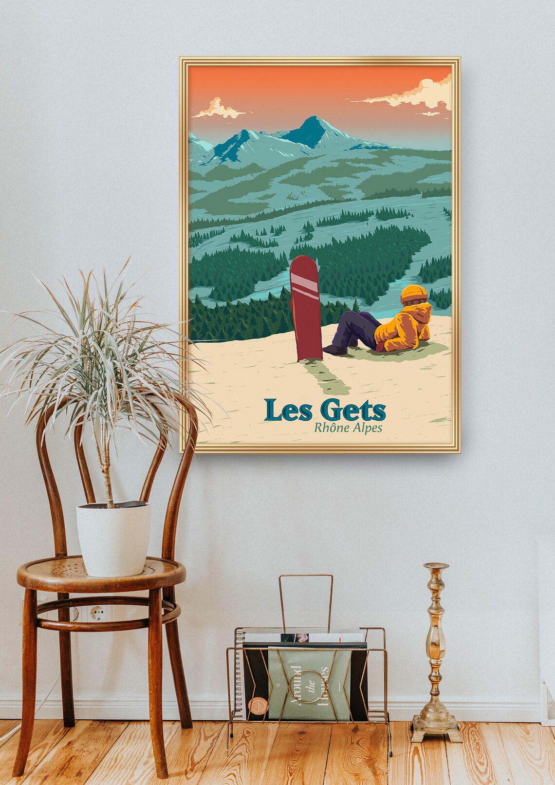 Les Gets Snowboarding Poster, Vintage Travel Print - Image 2