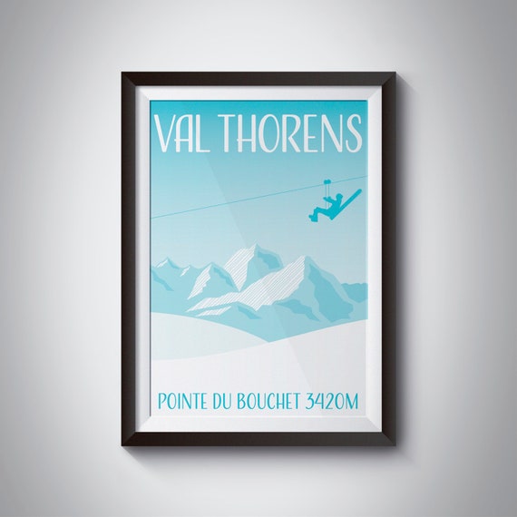 Val Thorens Ski Resort Print Skiing Poster Minimalist Wall Art Pointe Du Bouchet 3 Valleys Gift Orelle Snowboarding Les Menuires