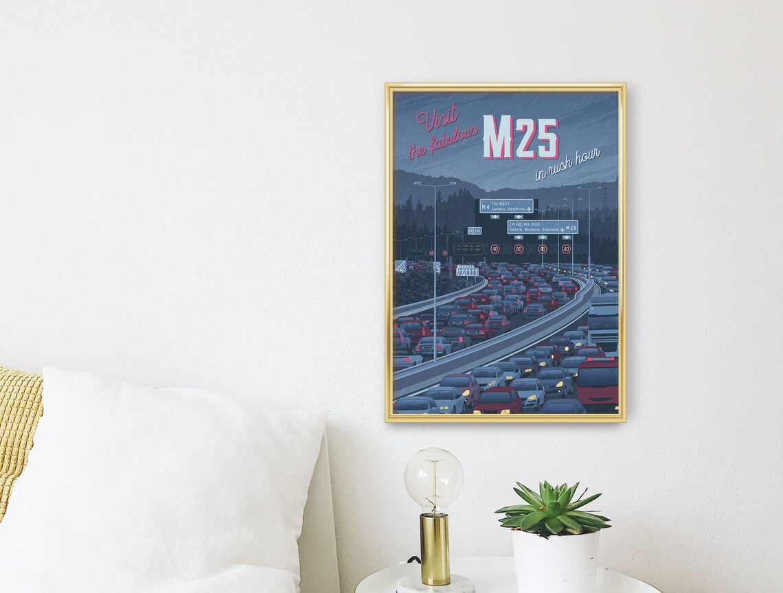 M25 Motorway London Travel Poster, Film Noir Style - Image 3