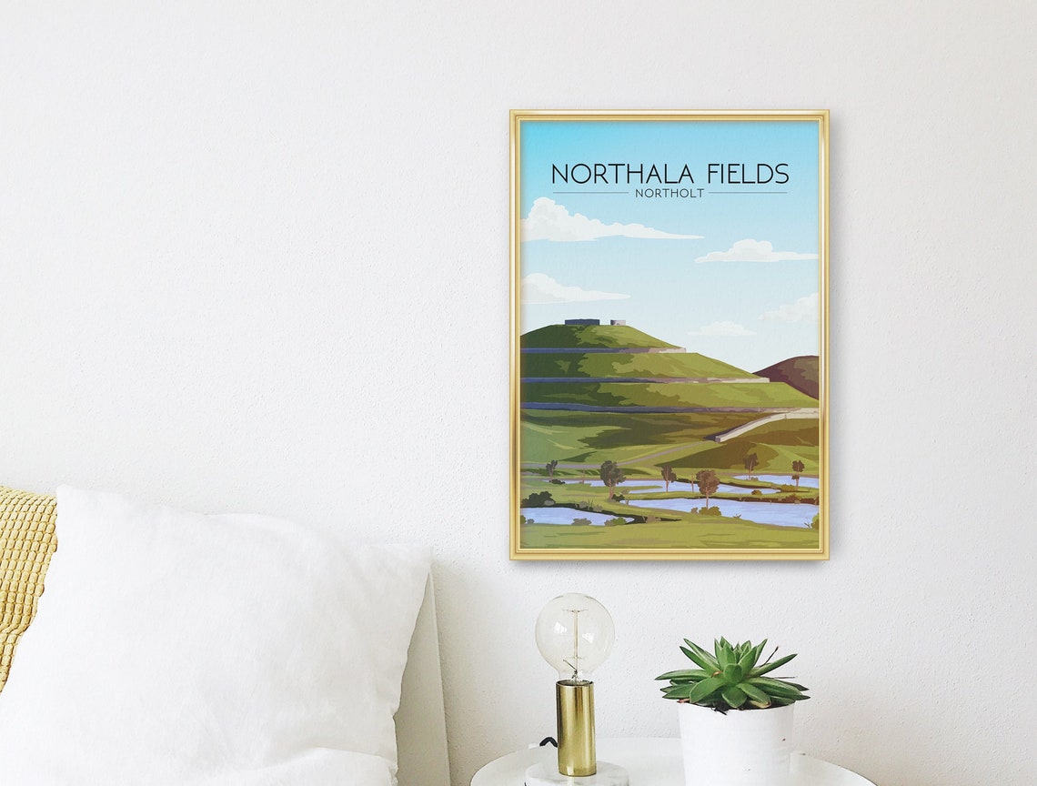 Northala Fields Northolt Terraced Hills London Retro Travel Poster - Image 3