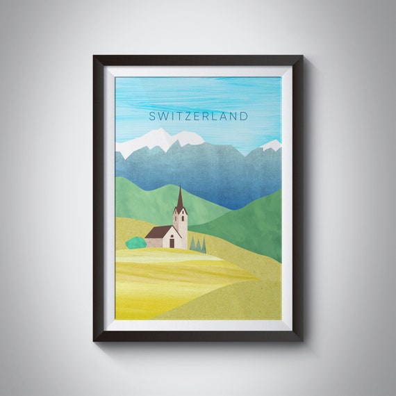 Switzerland Minimal Travel Poster Swiss Alps Print Mountains Matterhorn Jungfrau Geneva Minimalist Wall Art Gift Europe Ski Resort