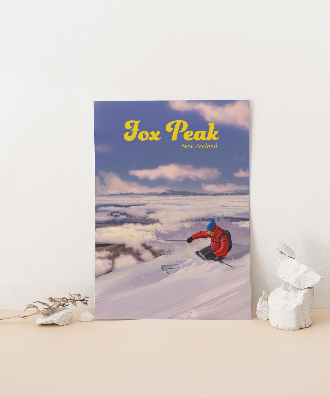Fox Peak New Zealand Powder Skier Above the Clouds Alpine Poster - Image 4
