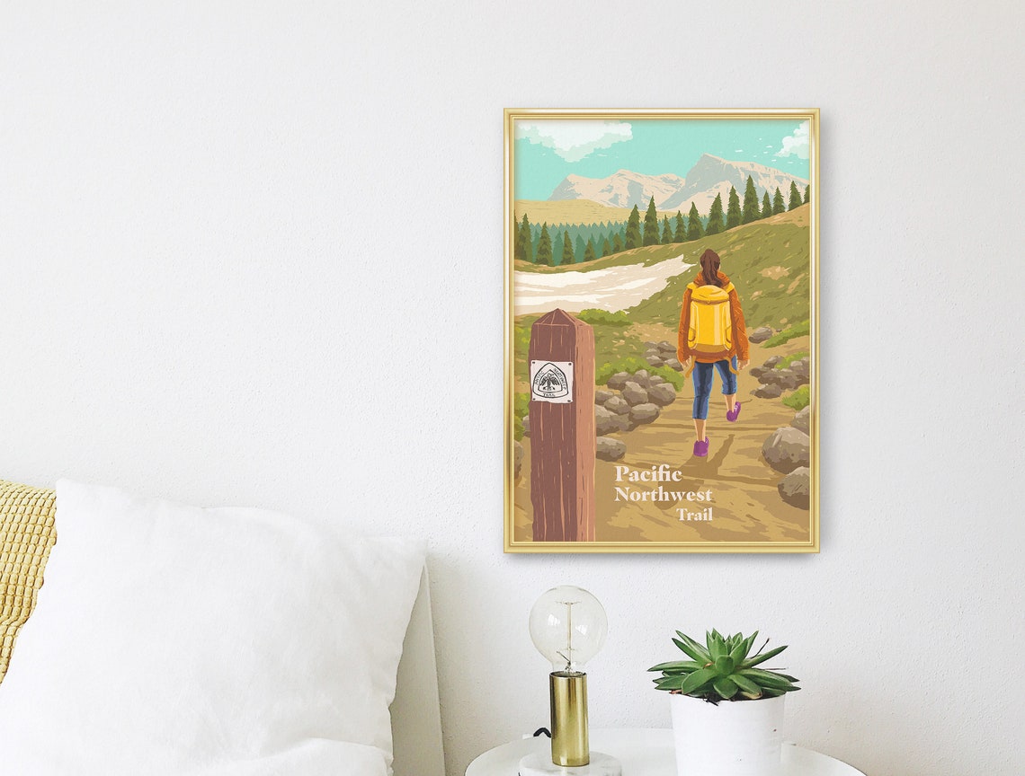 Pacific Northwest Trail Hiker on a Mountain Path Travel Art Poster - Image 3