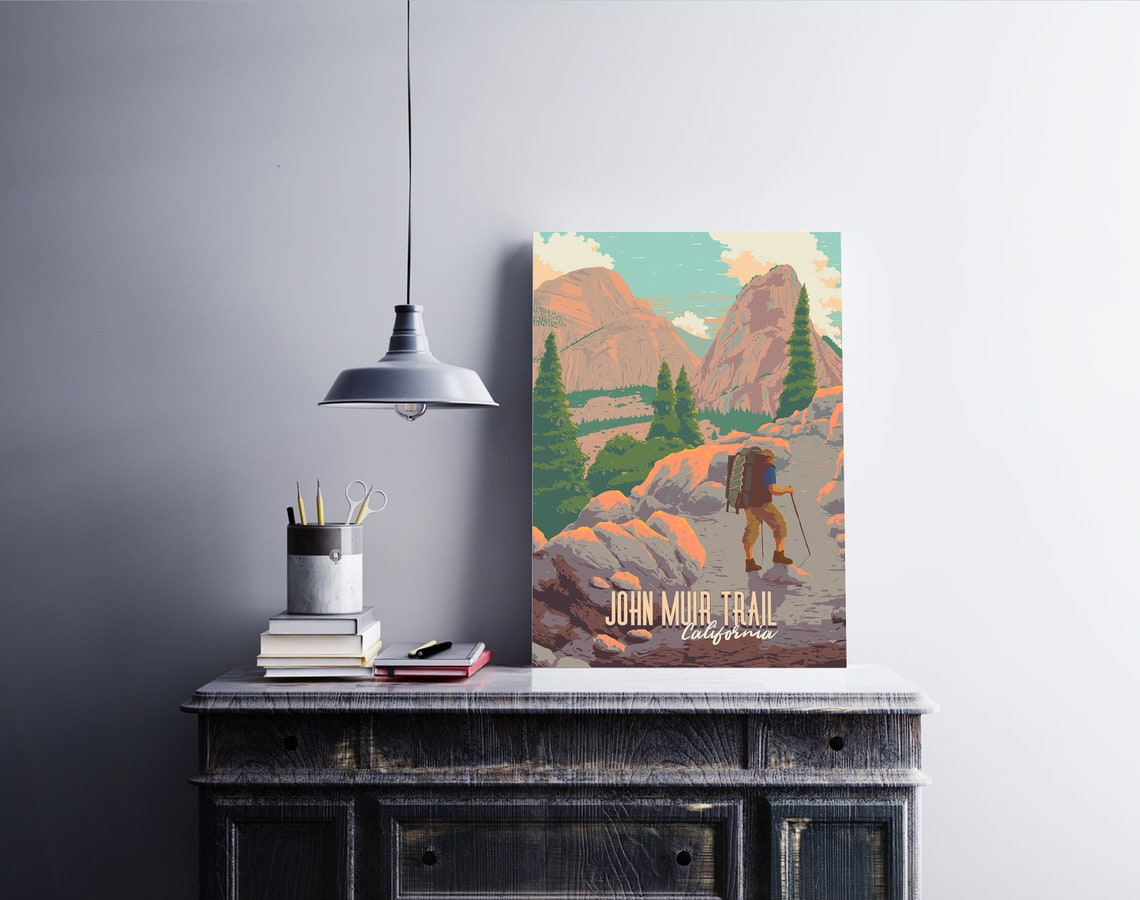 John Muir Trail California Hiker Granite Peaks Backpacking Poster - Image 2