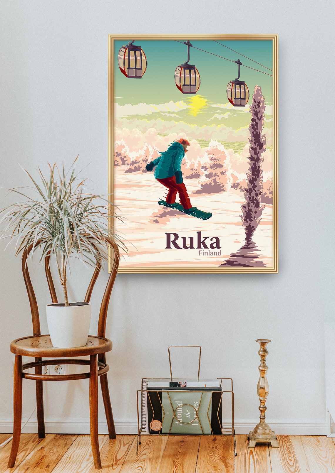 Ruka Finland Arctic Sunset Snowboarding Lapland Ski Resort Poster - Image 2