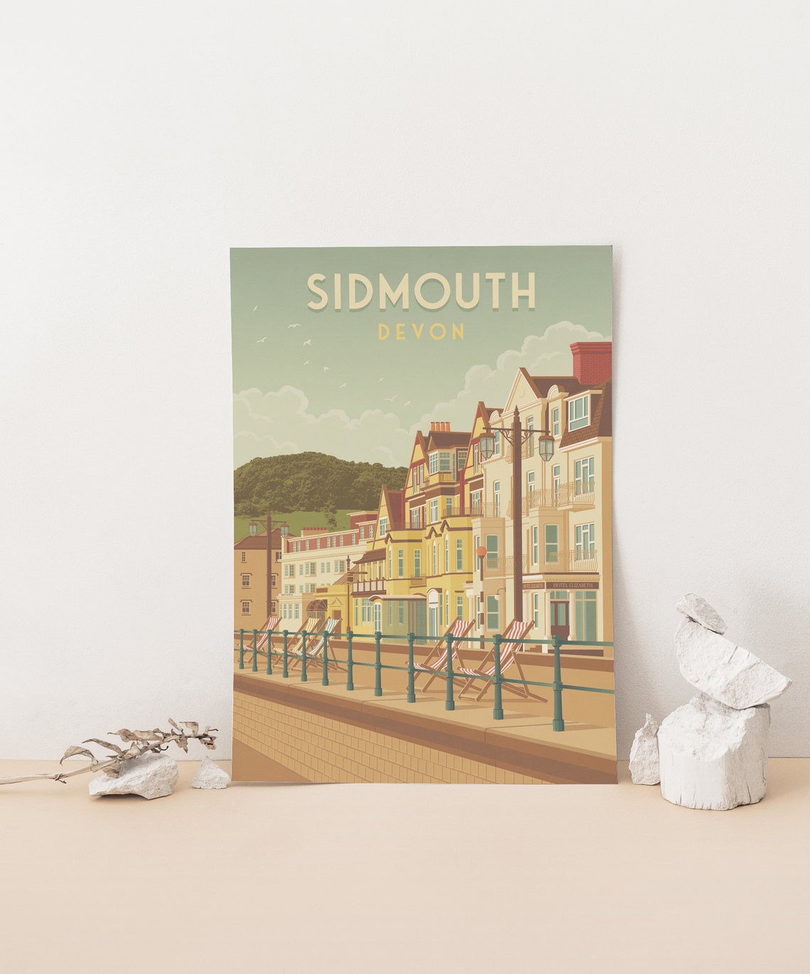 Sidmouth Devon Seaside Promenade Deckchairs Retro Holiday Poster - Image 4