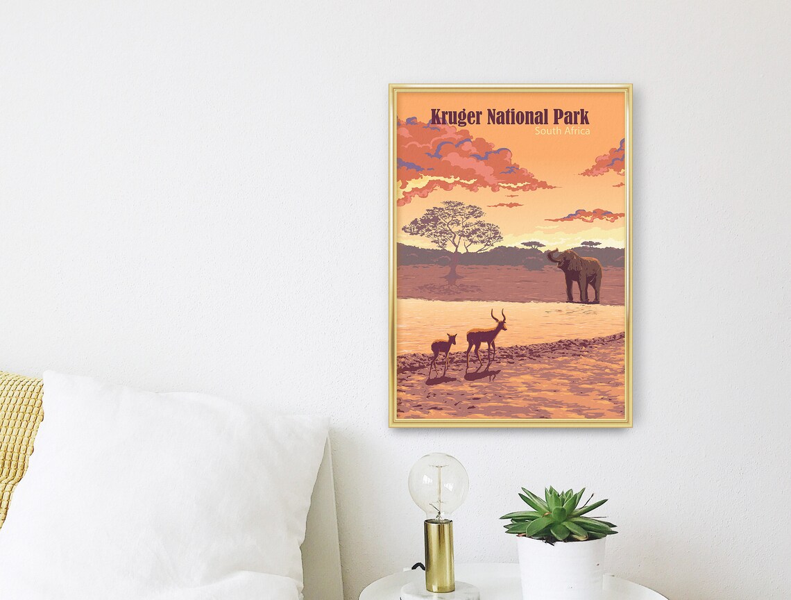 Kruger National Park South Africa Safari Sunset Wildlife Travel Poster - Image 3