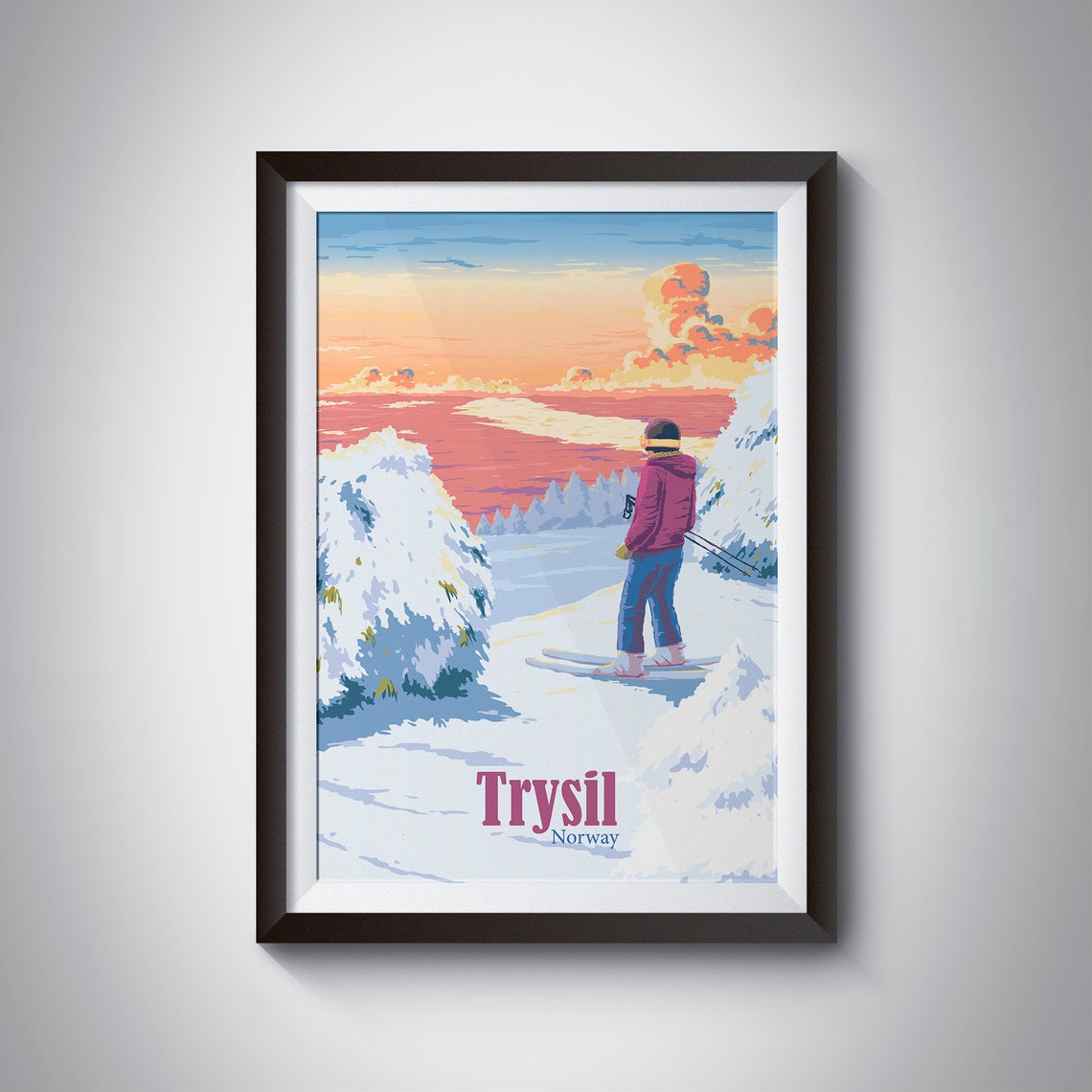 Trysil Norway Ski Resort Sunset Overlooking Valley Travel Poster