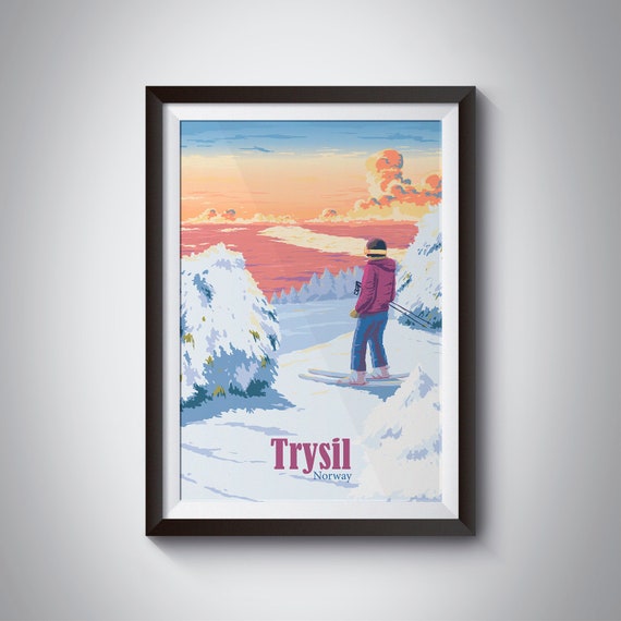 Trysil Norway Ski Resort Poster Skiing Gift Travel Print Scandinavian Ski Resort Wall Art Gift For Skier Norwegian Sterdalen Oslo