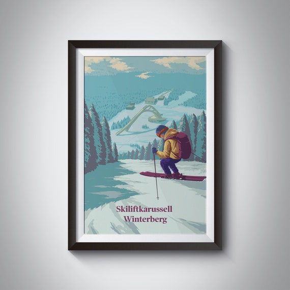 Skiliftkarussell Winterberg Ski Resort Poster Winterberg Germany Travel Print Vintage Ski Poster Skiing Wall Art Gift St Georg Ski Jump