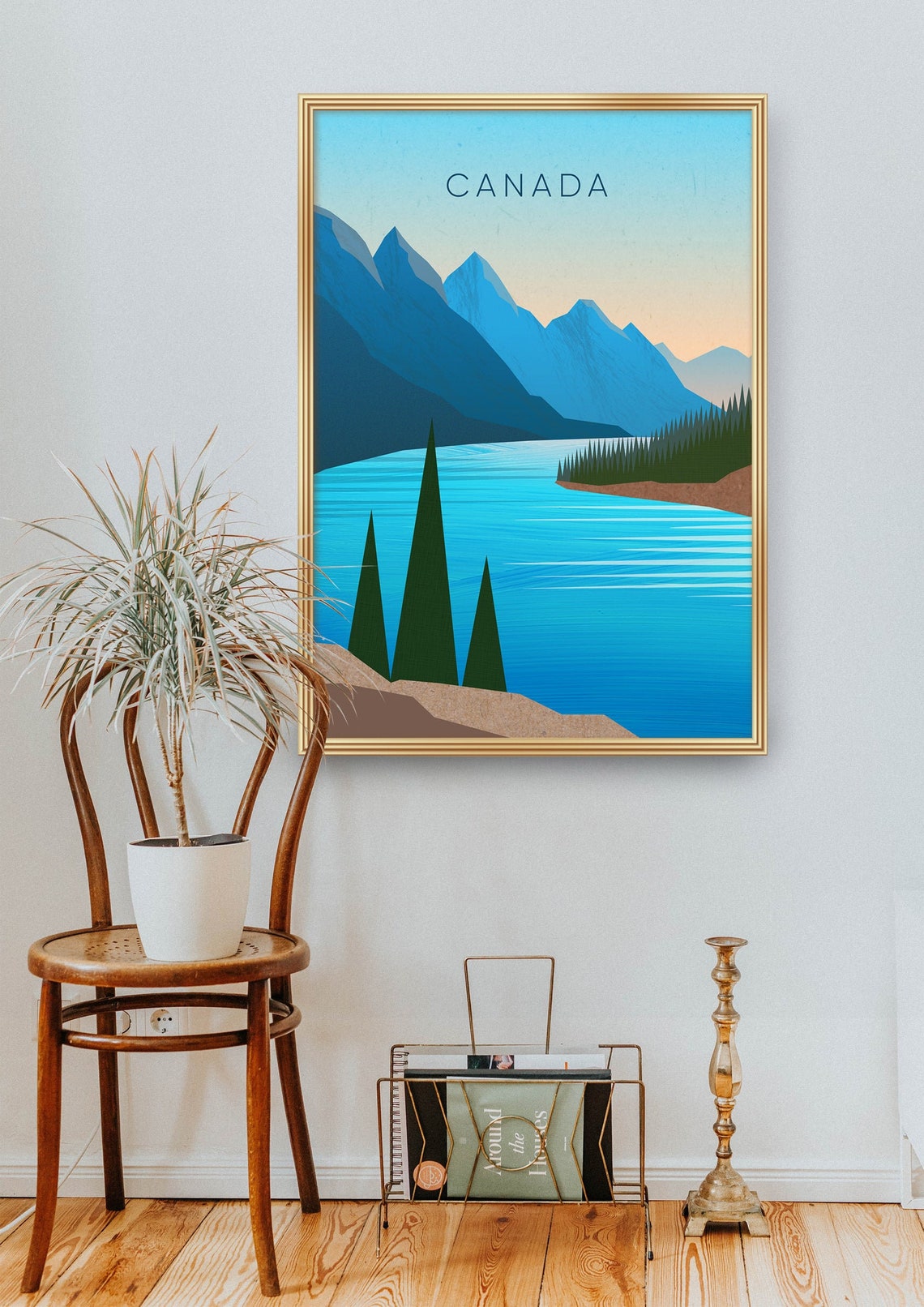 Canada Blue Lake Peaks Minimalist Poster, Pine Forest Mountain Art - Image 2