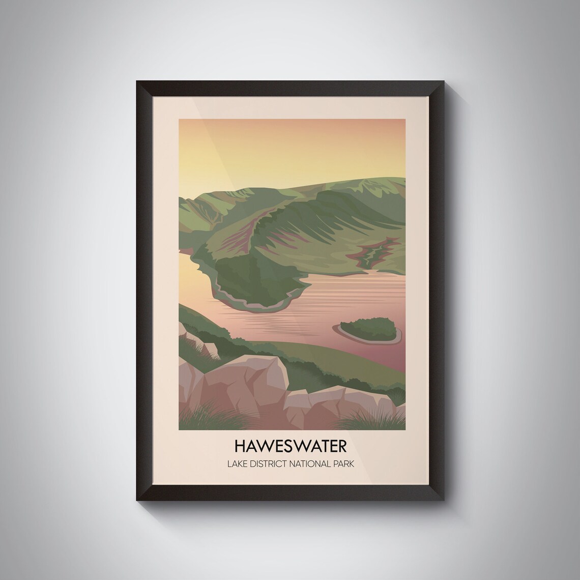 Haweswater Lake District National Park Sunset Islands Pink Sky Travel Poster