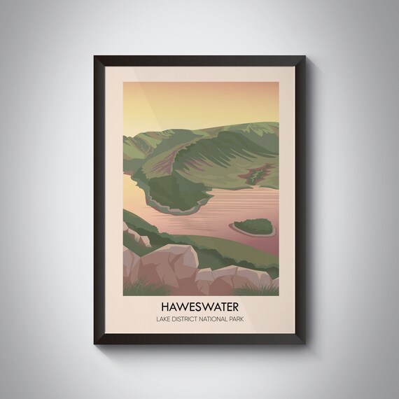 Haweswater Lake District National Park Sunset Islands Pink Sky Travel Poster