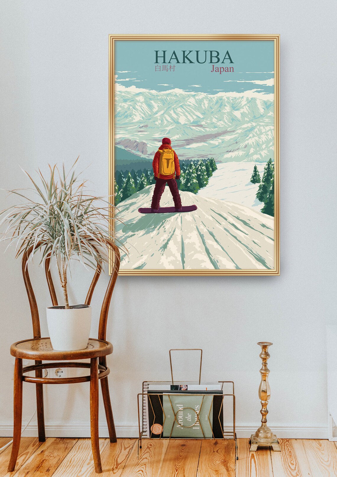 Hakuba Japan Snowboarder Alpine Slope Winter Scene Scenic Poster - Image 2