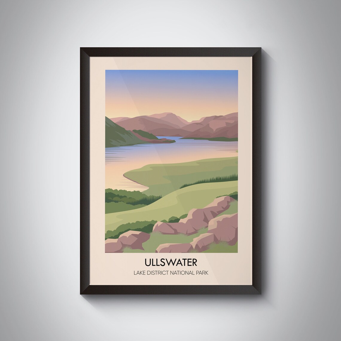 Ullswater Lake District National Park Sunset Fells Golden Water Travel Poster