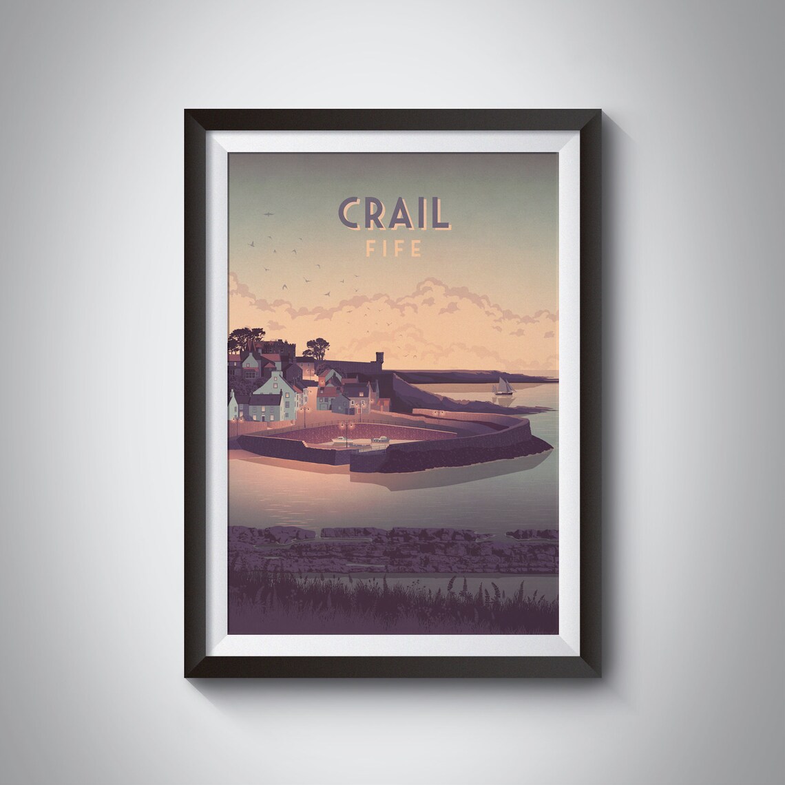Crail Fife Scotland Fishing Village Harbour Twilight Travel Poster