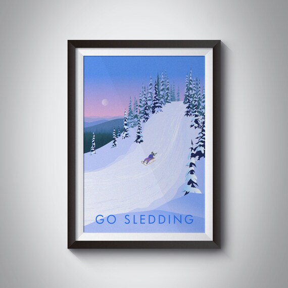 Go Sledding Vintage Winter Sports Travel Poster