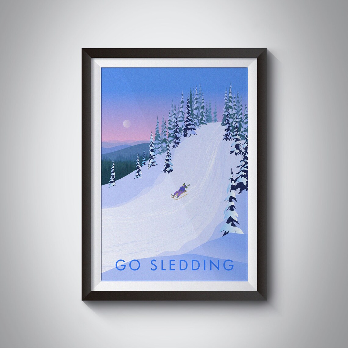 Go Sledding Vintage Winter Sports Travel Poster