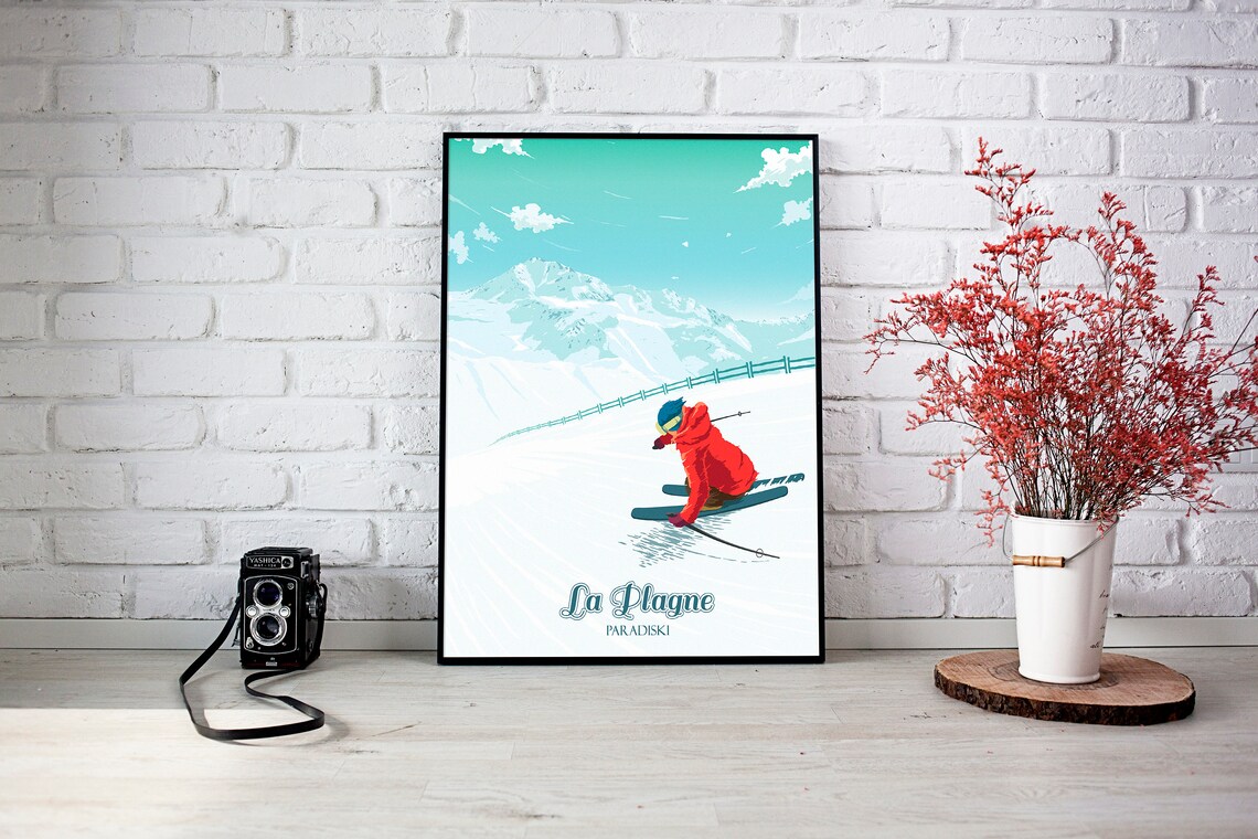 La Plagne Paradiski French Alps Vintage Travel Poster - Image 3