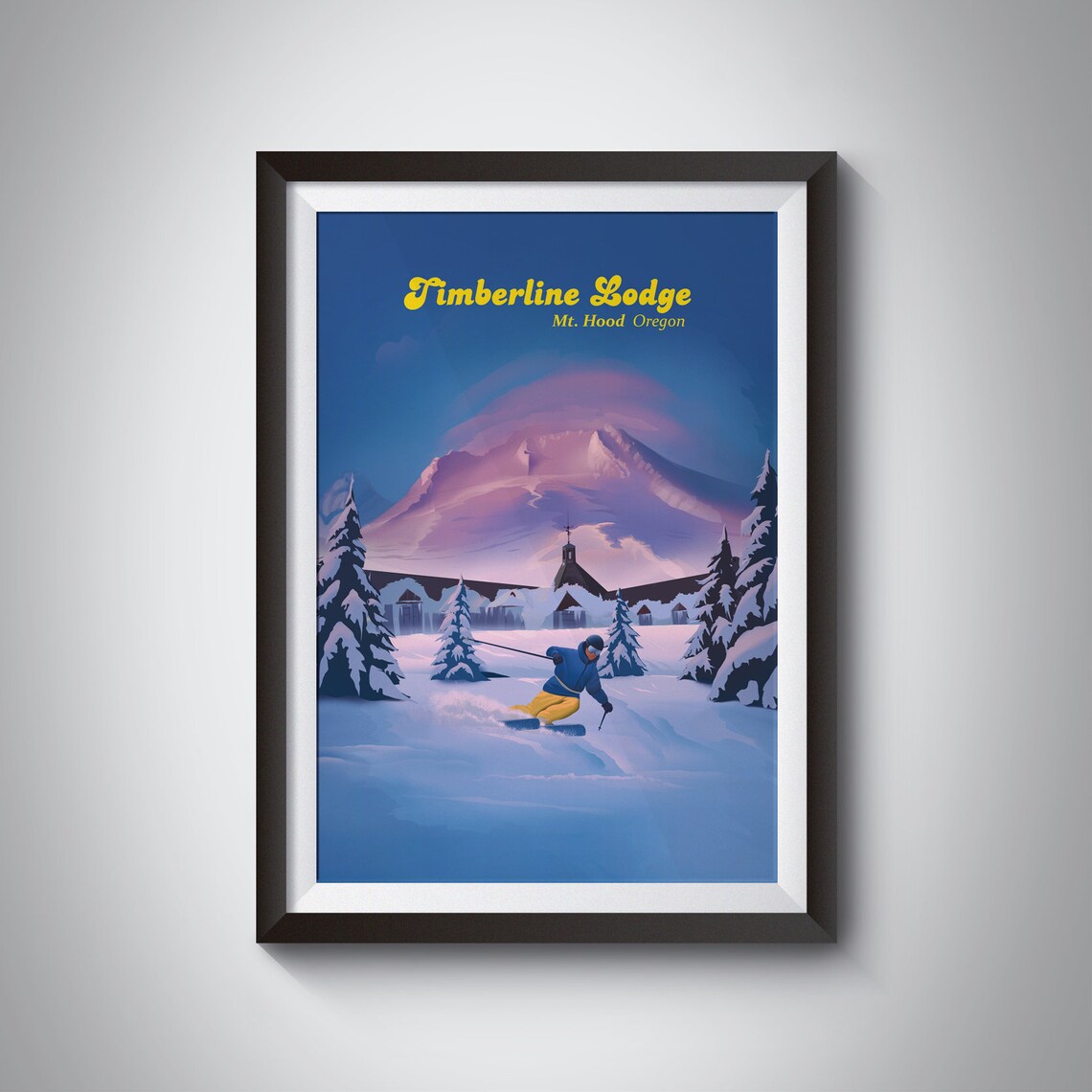 Timberline Lodge Mt Hood Night Ski Vintage Powder Snow Poster