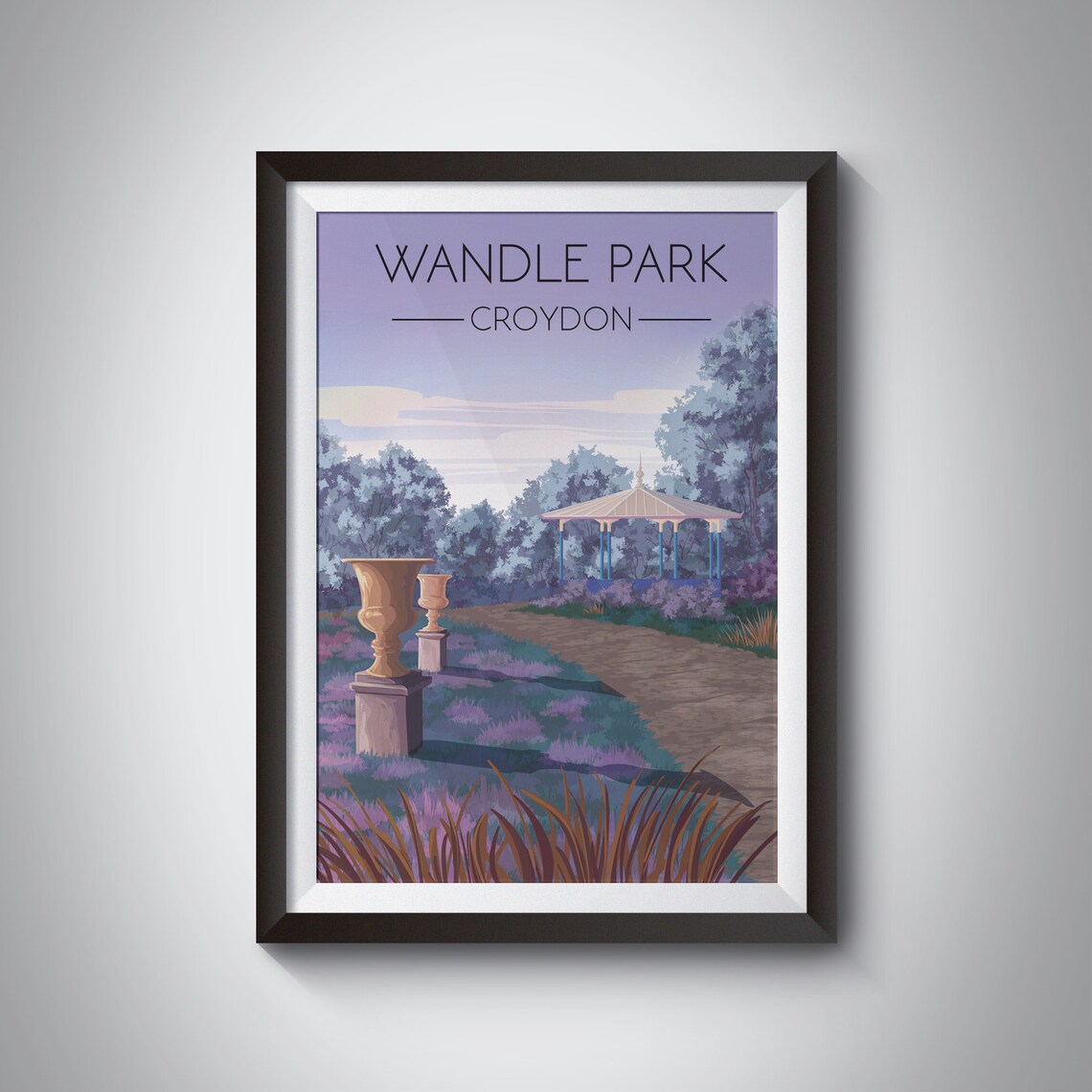 Wandle Park Croydon Bandstand Dusk Garden Illustration Poster