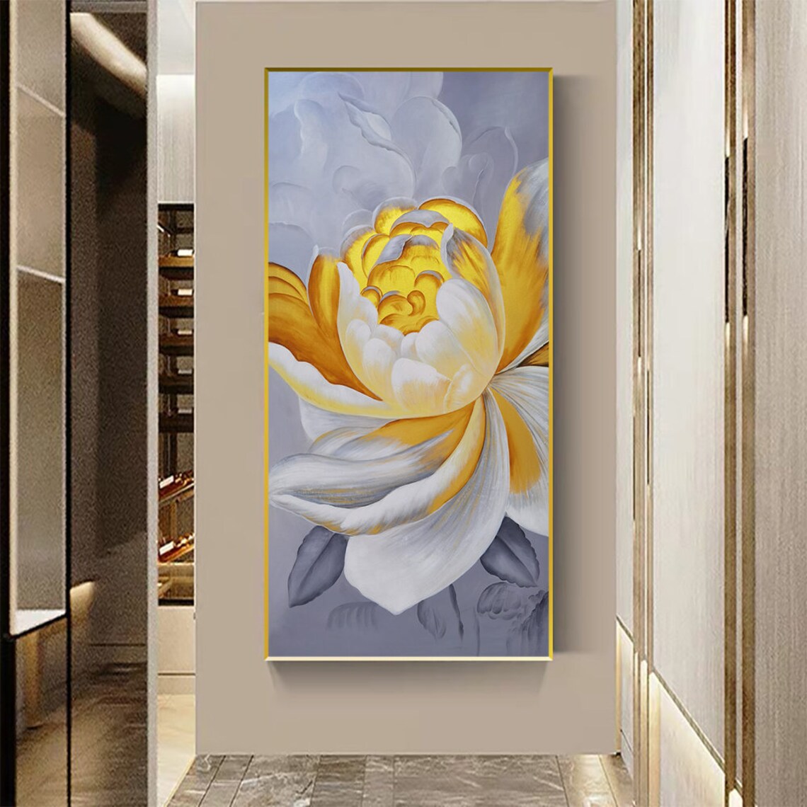 Golden Yellow White Blooming Abstract Flower Oil Painting Poster - Image 5
