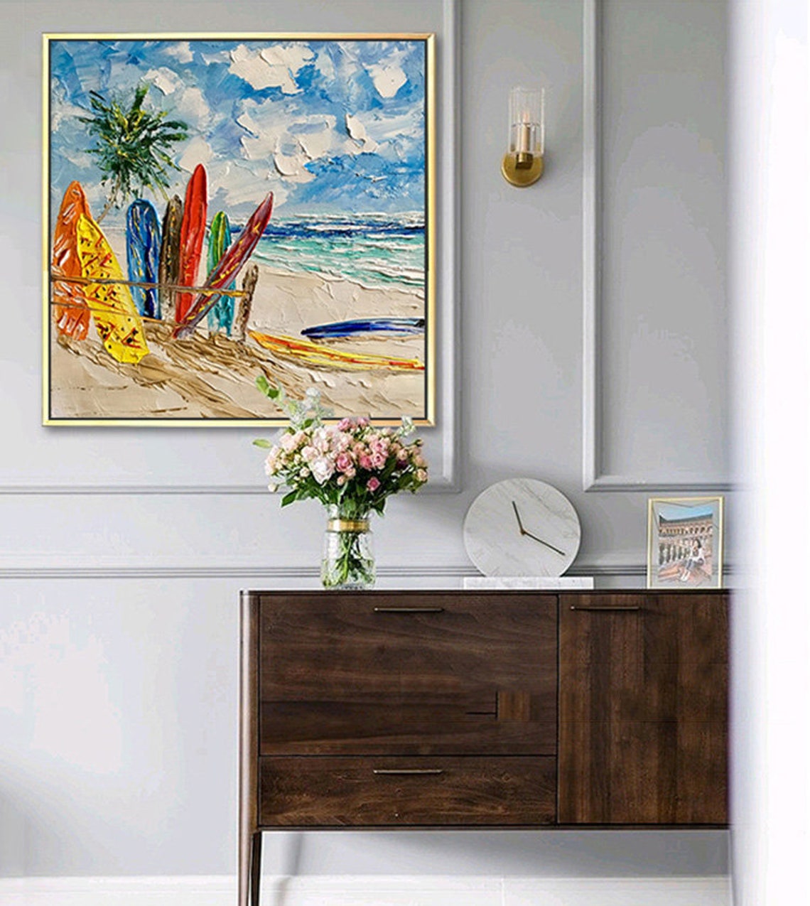 Colorful Surfboards Beach Palm Tropical Surf Impasto Art Poster - Image 4