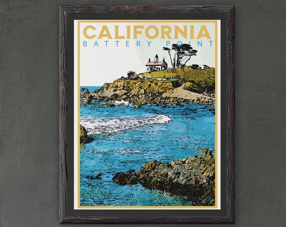 California Vintage Travel Poster, Lighthouse Art Print