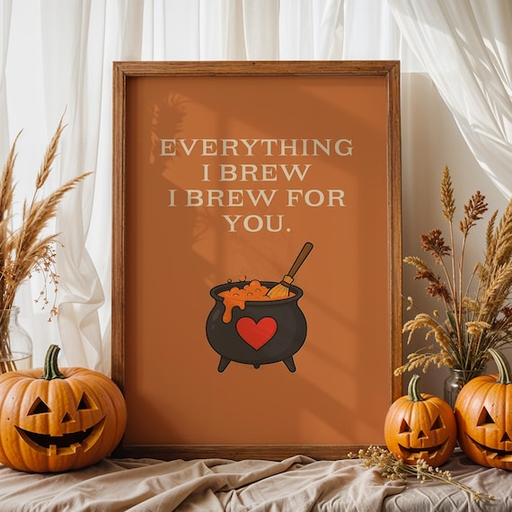 Witchy Coffee Art Print Gothic Halloween Wedding Decor