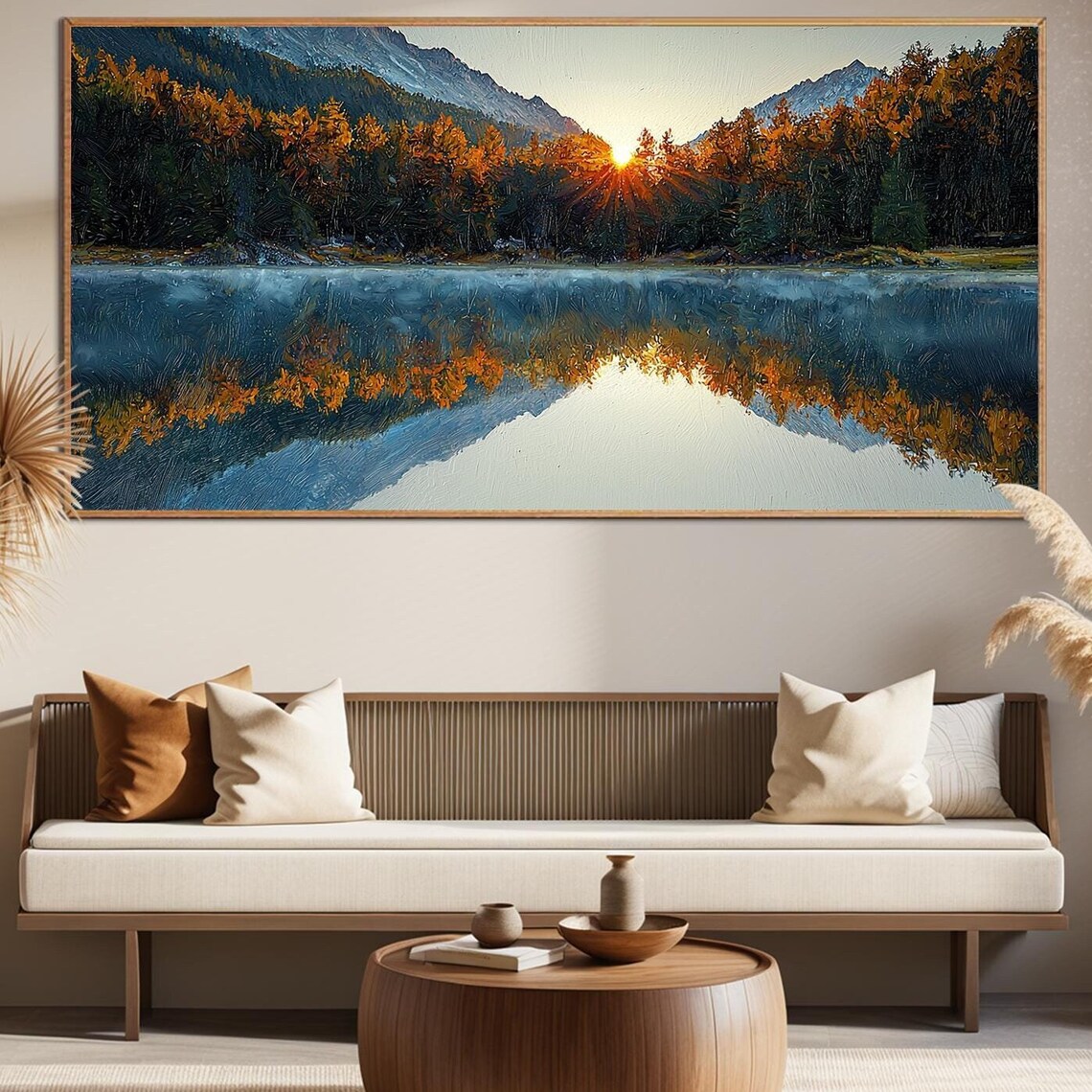 Mountain Lake Sunrise Golden Forest Reflection Nature Art Poster