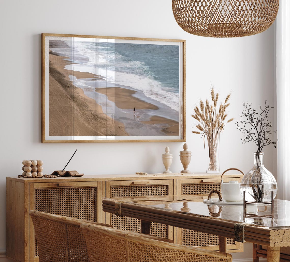 Aerial Beach Shoreline Waves Sandy Coast Lone Walker View Poster - Image 4
