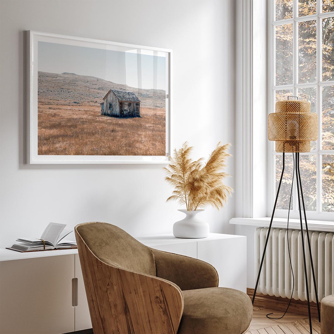 Rustic Wooden Cabin In Golden Prairie Field Old West Landscape Poster - Image 4
