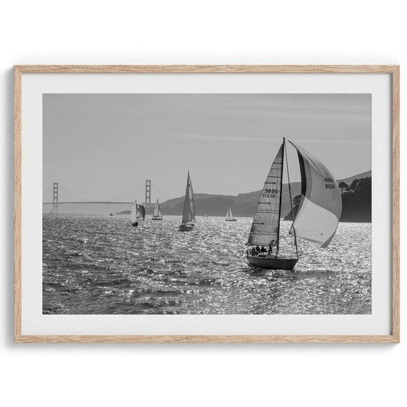 San Francisco Sailboats, Golden Gate Bridge Art Print