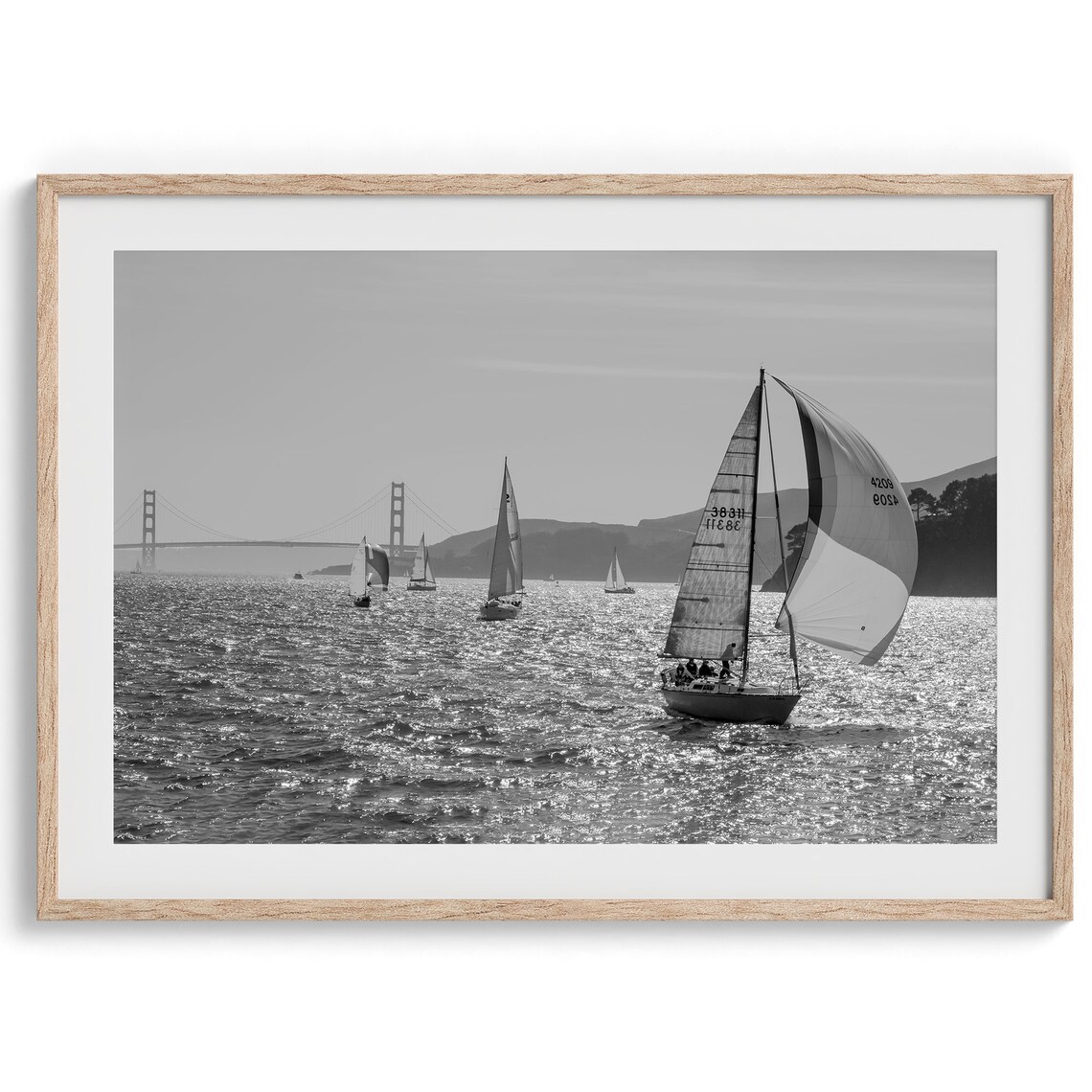 San Francisco Sailboats, Golden Gate Bridge Art Print