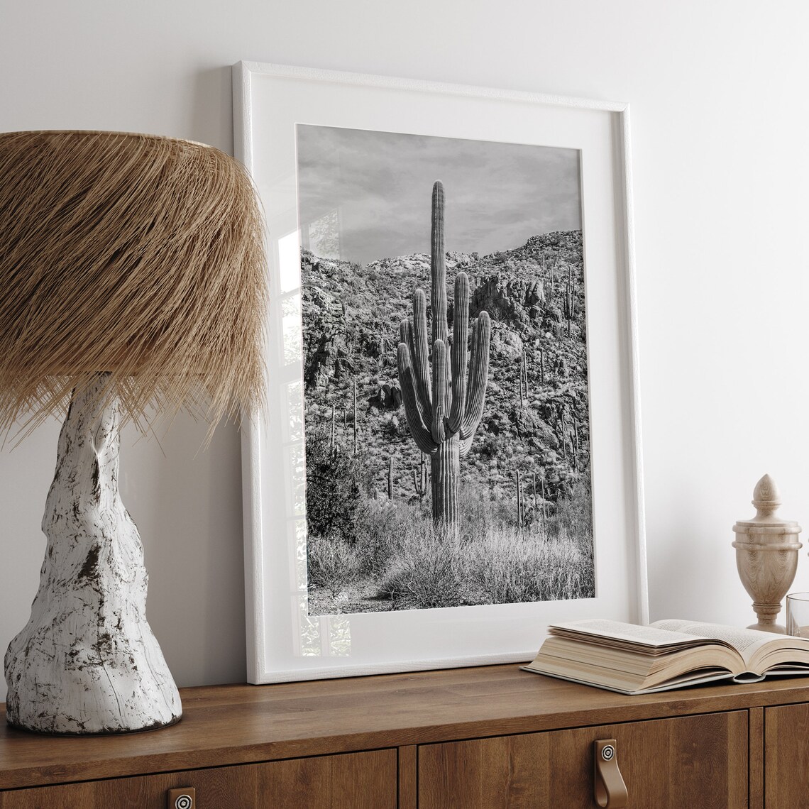 Saguaro Cactus Retro Black and White Art Print - Image 5