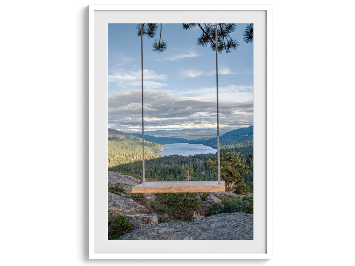 Sierra Mountain Lake View Wooden Swing Overlook Pine Forest Poster - Image 5