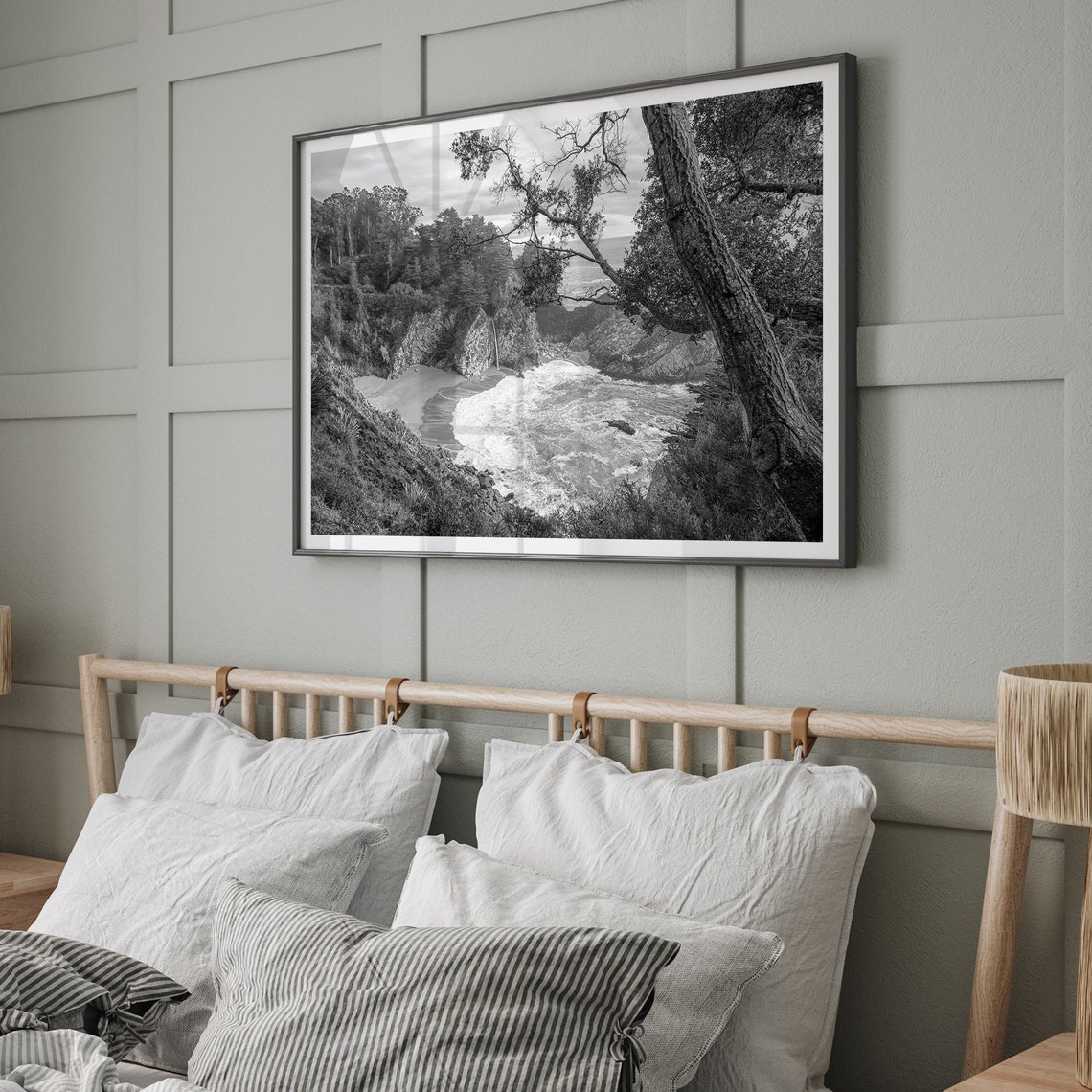 McWay Falls Big Sur Waterfall Cove Cliff Black And White Coast Poster - Image 3