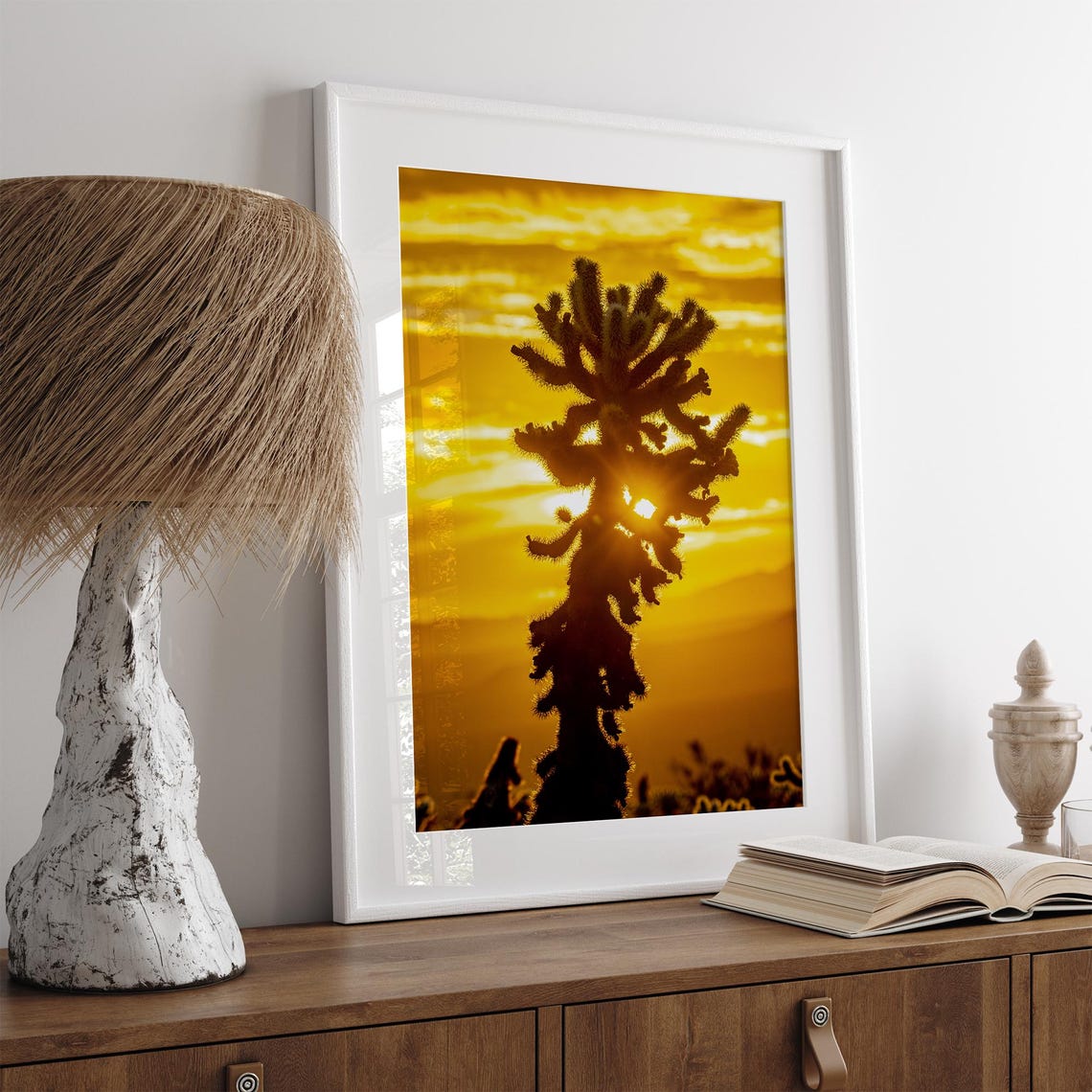 Cholla Cactus Silhouette Golden Desert Sunset Joshua Tree Poster - Image 4