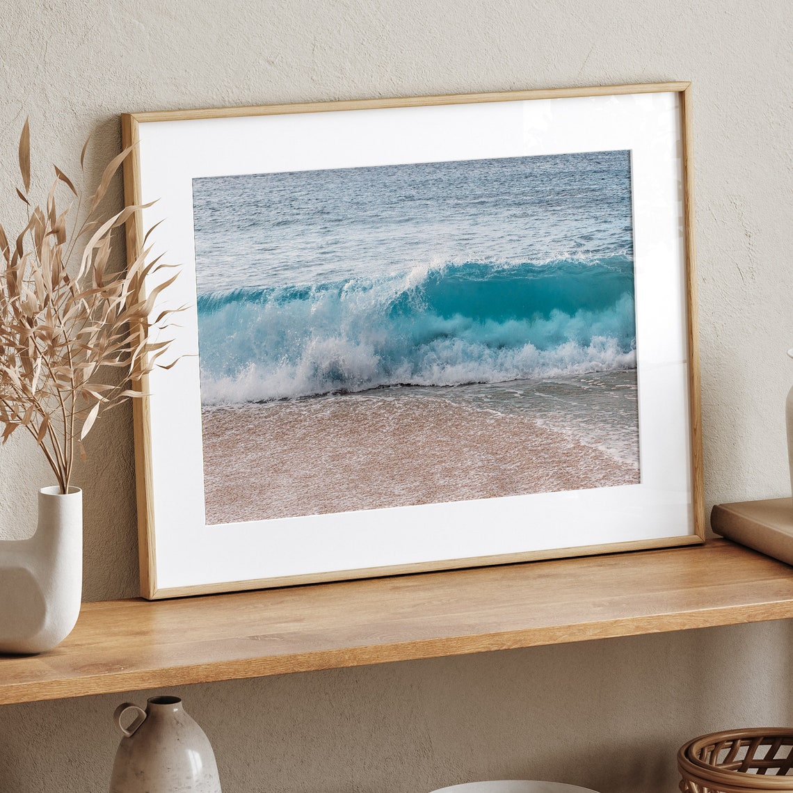 Turquoise Ocean Wave Breaking Sandy Beach Shoreline Surf Poster - Image 2