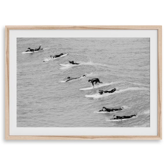 Minimalist Surfers Fine Art Photography Print Black And White Beach Adventure Wall Art Framed Or Unframed Surf Poster For Home Decor