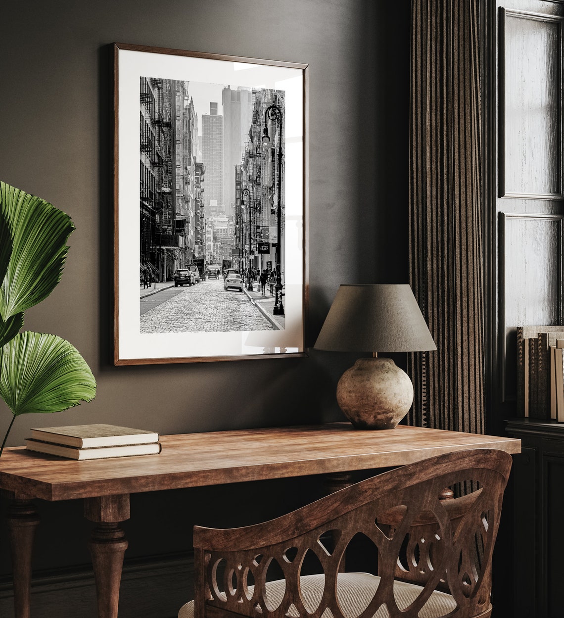 New York City Cobblestone Street Fire Escapes Black And White Poster - Image 2