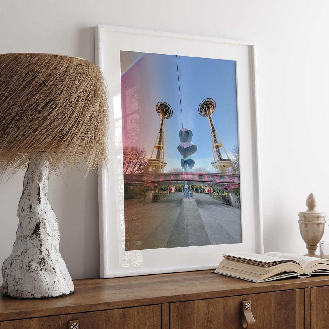 Space Needle Mirror Reflection Seattle Center Blue Sky City Poster - Image 4