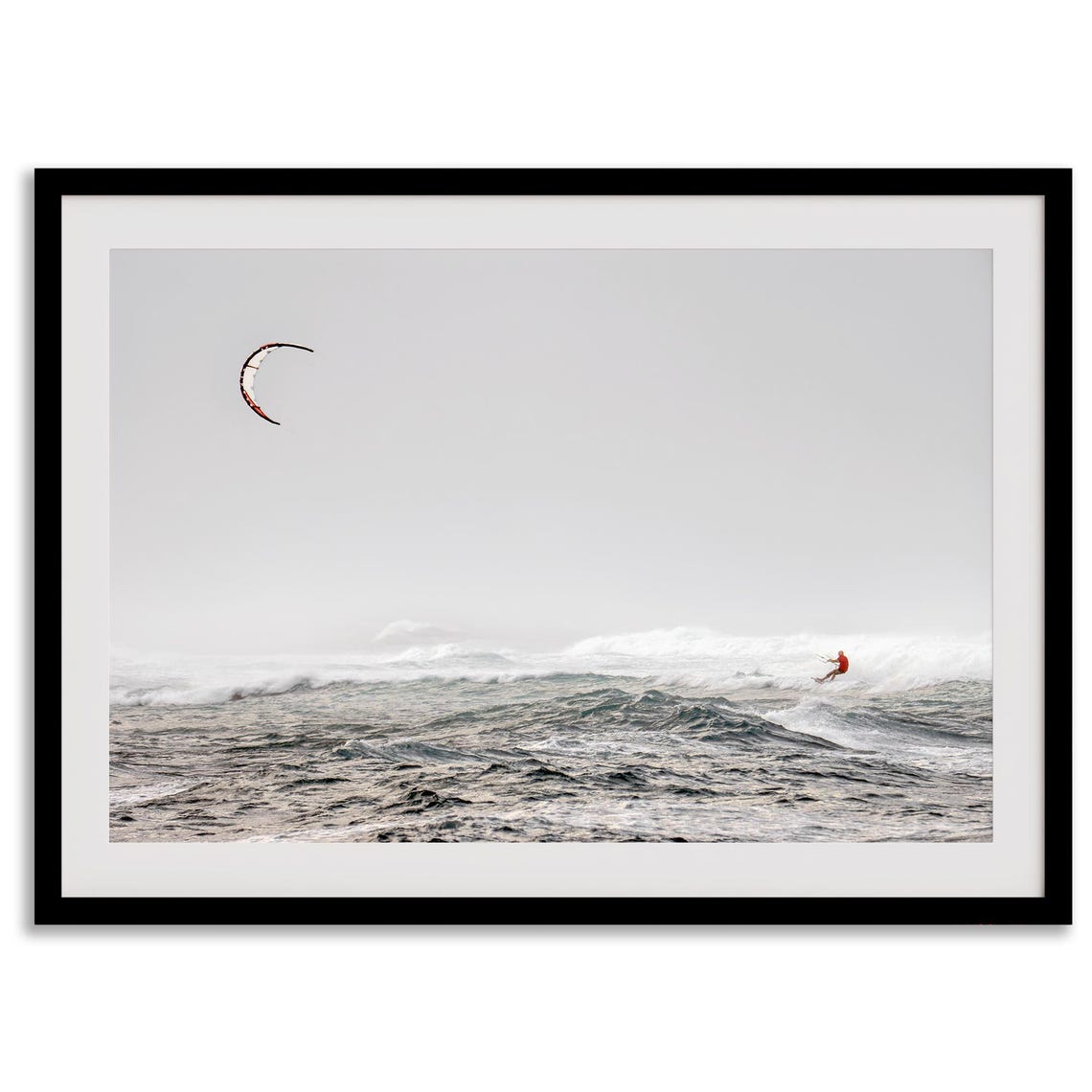 Kite Surfer Riding Choppy Gray Ocean Minimalist Surf Action Poster - Image 2