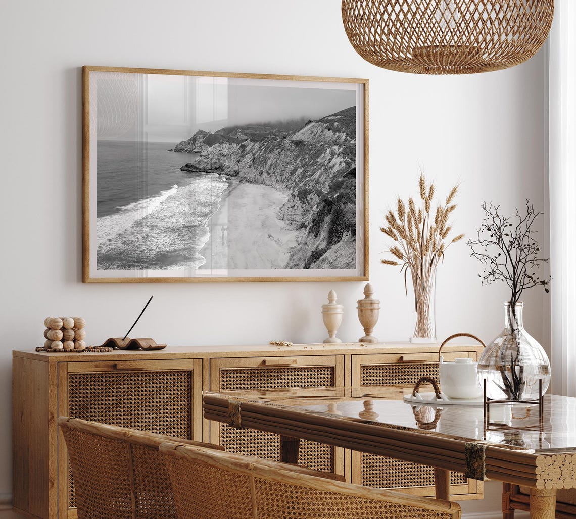 California Coastal Bluffs Misty Beach Cliffs Black White Shore Poster - Image 5