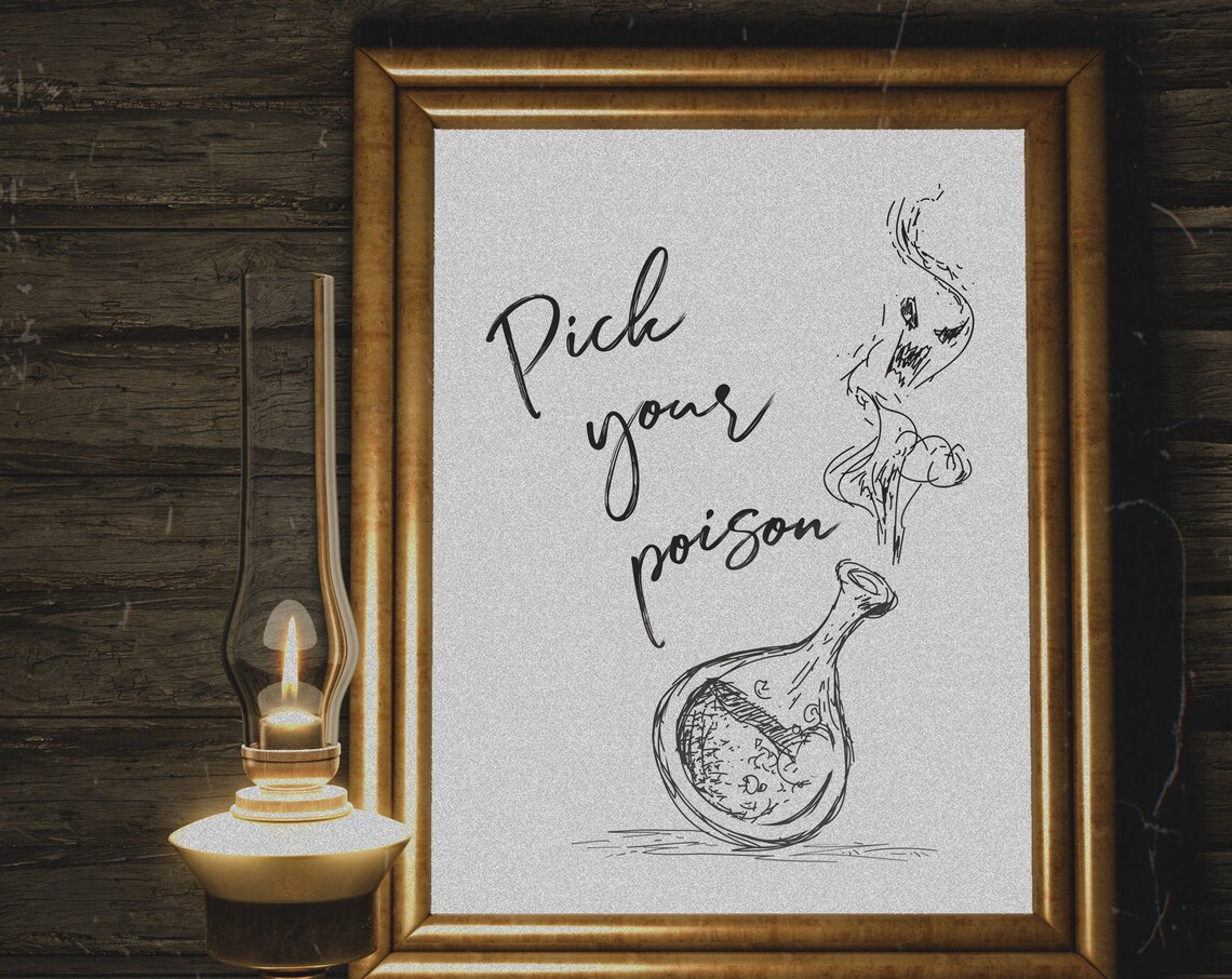 Pick Your Poison Halloween Poster with Potion Bottle, Spooky Bar Decor Sign